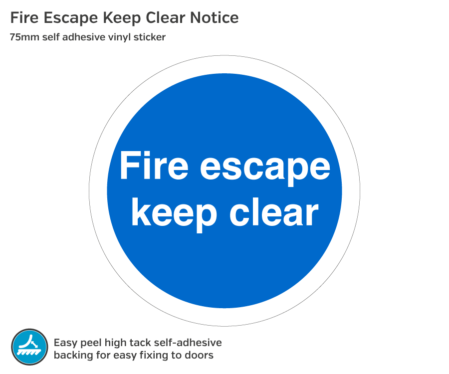 Fire Escape Keep Clear - 75mm Vinyl Sticker