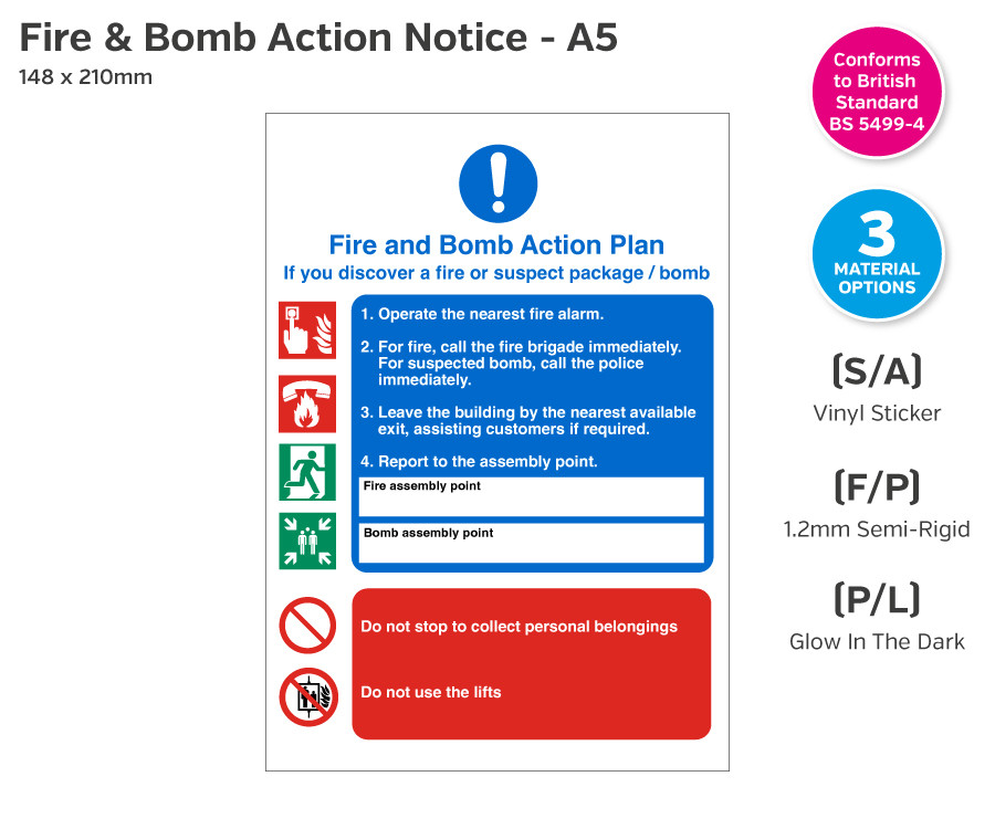 Fire & Bomb Action Plan Fire Notice - A5