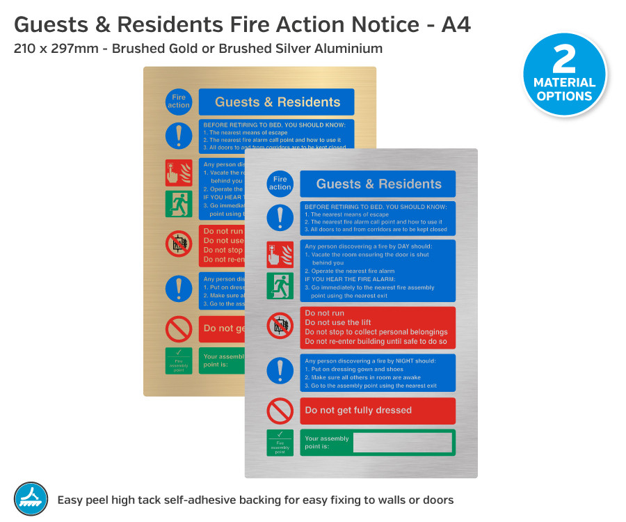 Premium Guests & Residents Fire Action Notice - A4