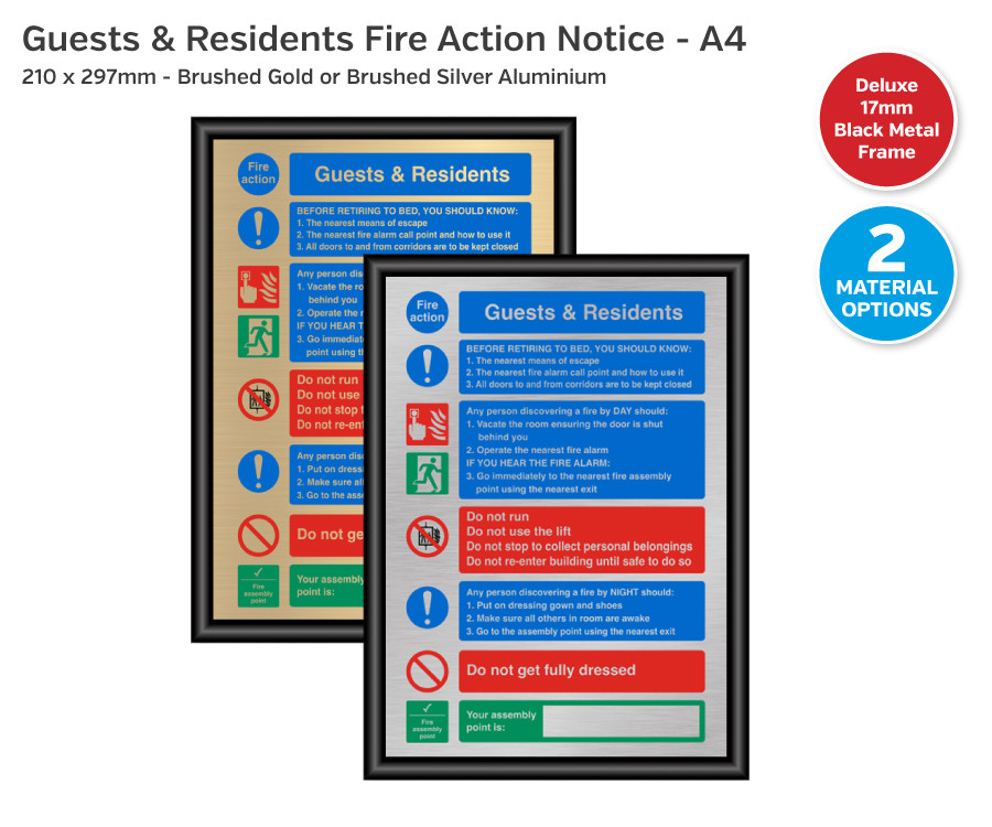 Premium Guests & Residents Fire Action Notice - A4 Framed