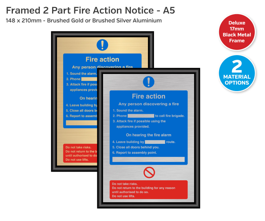 Premium 2 Part Fire Action Notice - A5 Framed