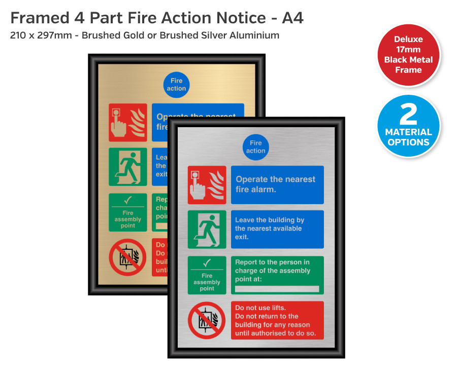 Premium 4 Part Fire Action Notice - A4 Framed