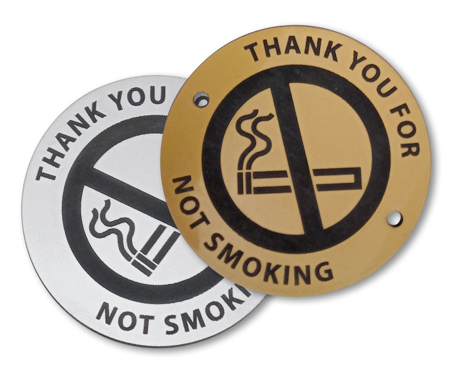 Laser Engraved Gold/Silver No Smoking with text & Symbol Disc - 60mm