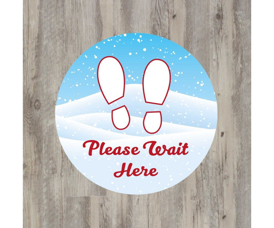 Christmas themed Please Wait Here floor graphic