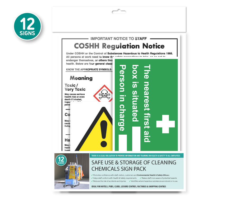 Safe Use & Storage of Cleaning Chemicals Sign Pack