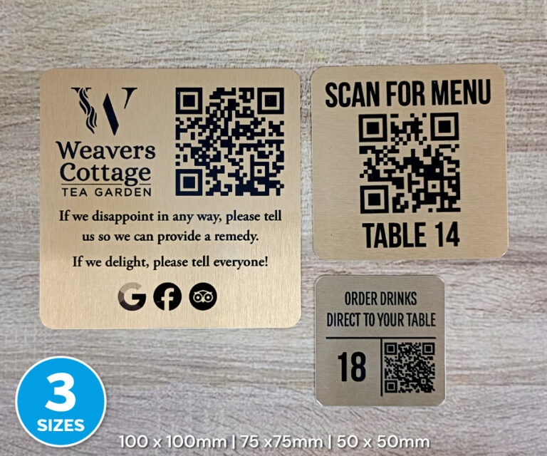Single Colour Brushed Gold Square QR Code Table Numbers - 3 Sizes ...