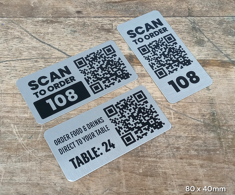 Single Colour Brushed Silver Rectangle QR Code Table Numbers - 2 Sizes - Image 2