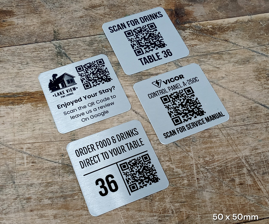 Single Colour Brushed Silver Square QR Code Table Numbers - 3 Sizes - Image 2