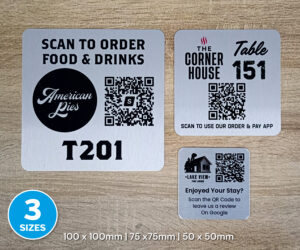 Single Colour Brushed Silver Square QR Code Table Numbers
