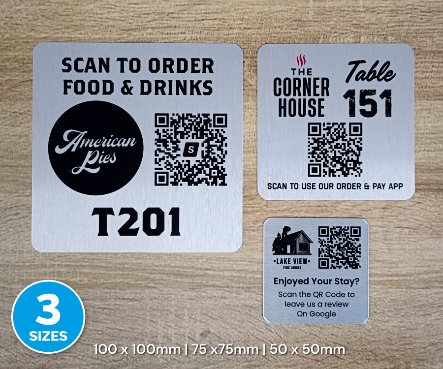 Single Colour Brushed Silver Square QR Code Table Numbers