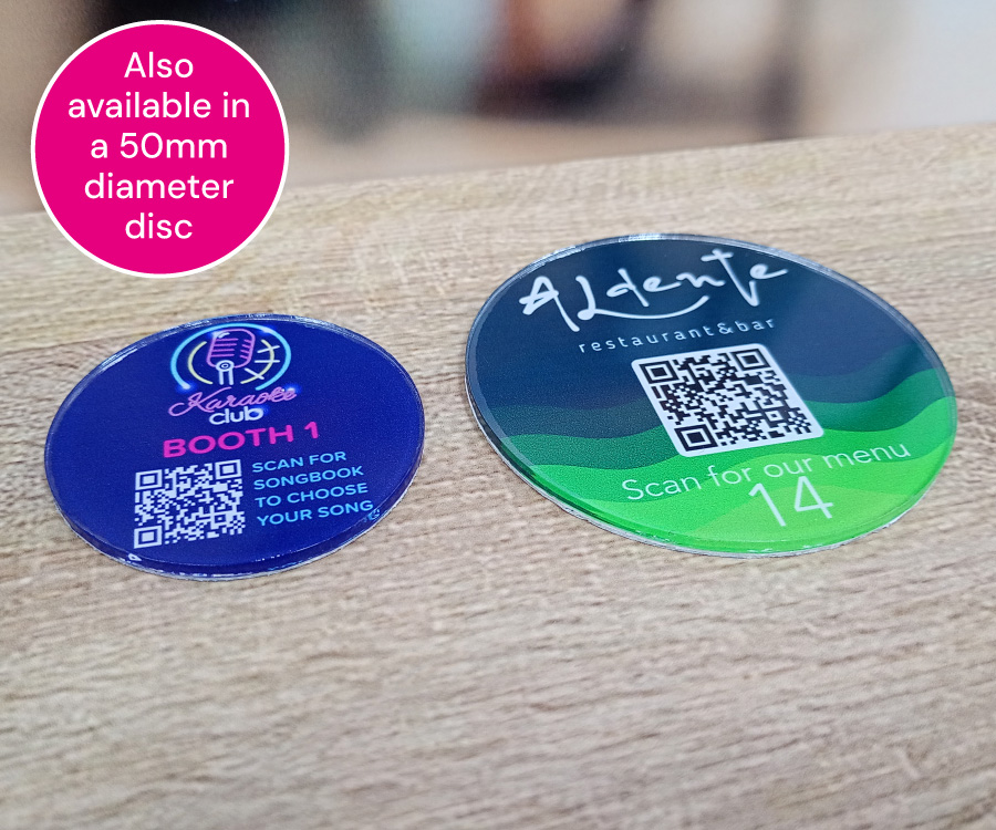 70mm Glass Like Acrylic QR Code Table Discs