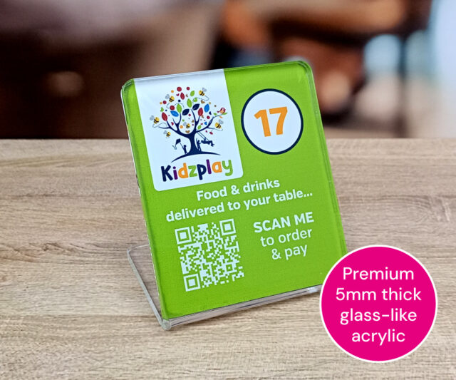 L-Shaped Full Colour Printed Glass-Like Acrylic QR Code Table Number ...