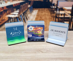 Full colour branded triple channel menu holders