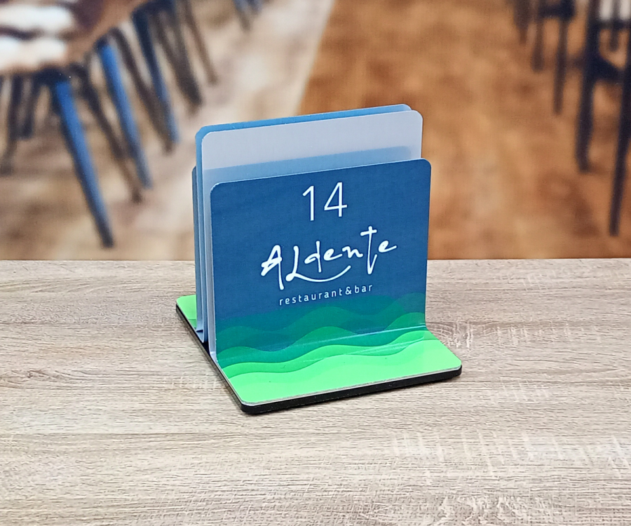 Full colour branded triple channel menu holders