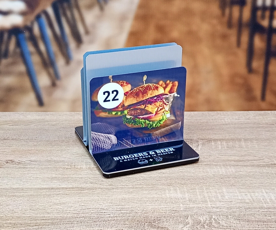Full colour branded triple channel menu holders