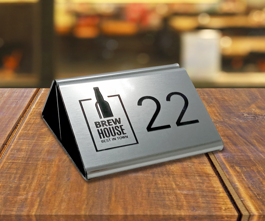 Branded Laser Engraved Menu Holder - Silver