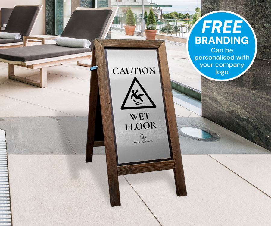 Premium Wooden Wet Floor Safety Stand with Silver Finish