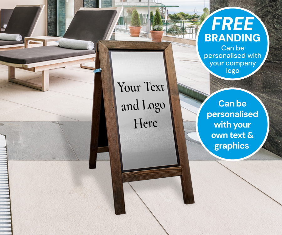 Premium Wooden Your Own Text Floor Stand with Brushed Silver Finish