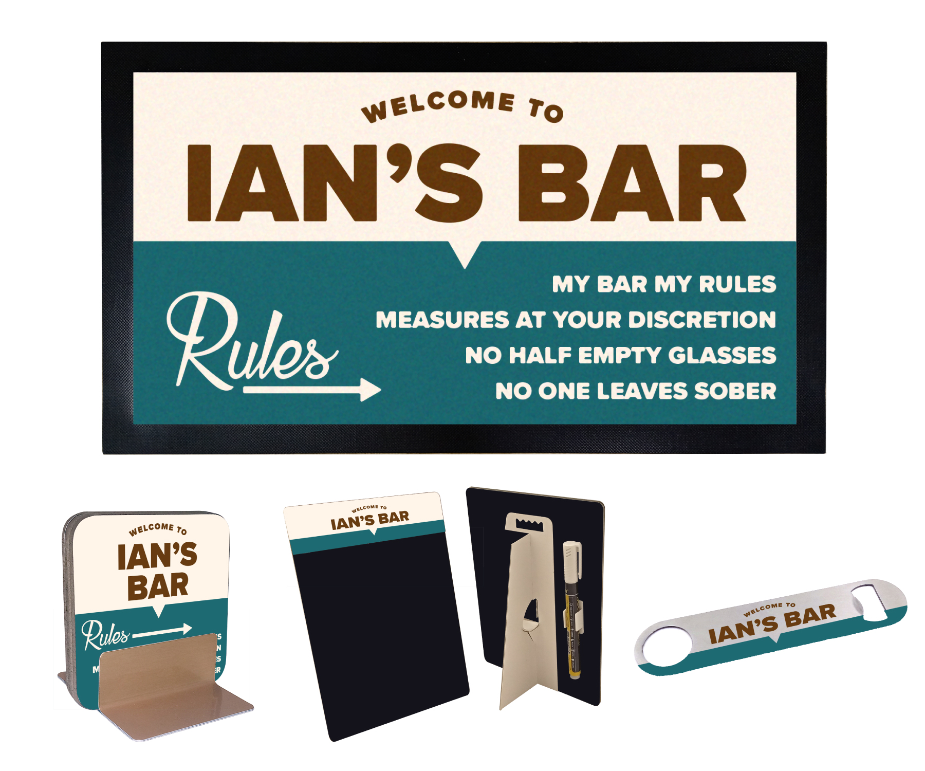 Personalised Home Bar Rules Gift Set - Teal