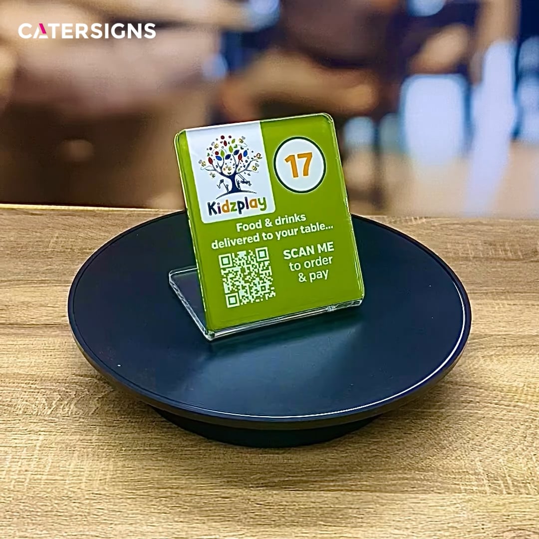 L-Shaped Full Colour Printed Glass-Like Acrylic QR Code Table Number