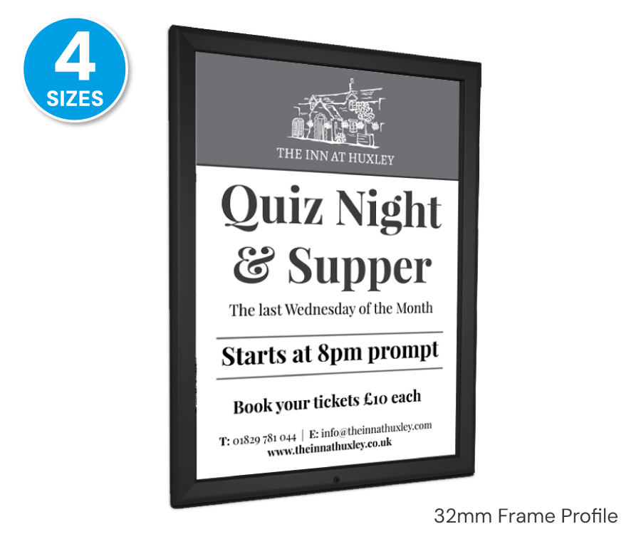 Black 32mm Lockable Poster Display Snap Frame