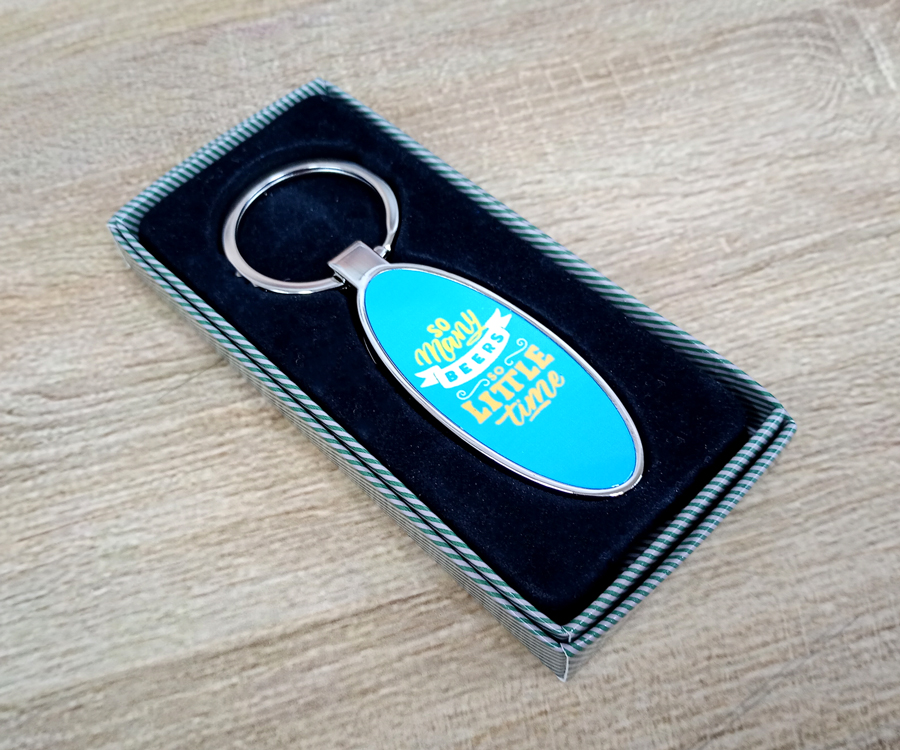 Personalised Oval Bottle Opener Keyring - Complete with Gift Box