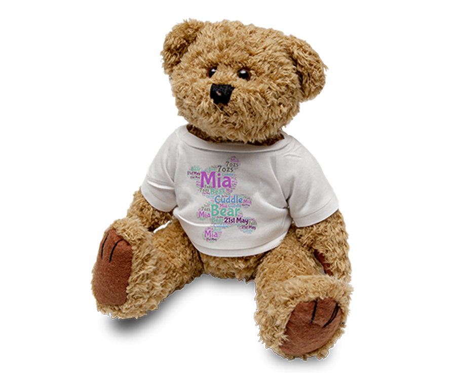Large Soft Brown Bear with printed t-shirt - 22cm (8.6")
