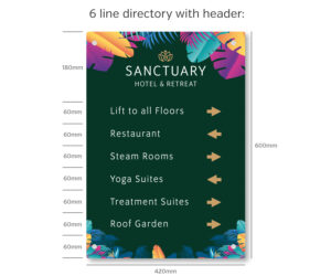 Full Colour Flat Top Room Directory - 6 Line Directory with Header & Footer
