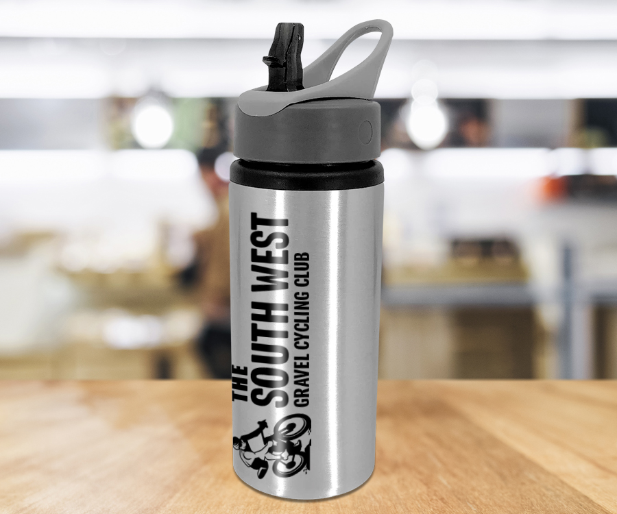 Branded Silver Aluminium Drinks Bottle with Handle 22oz