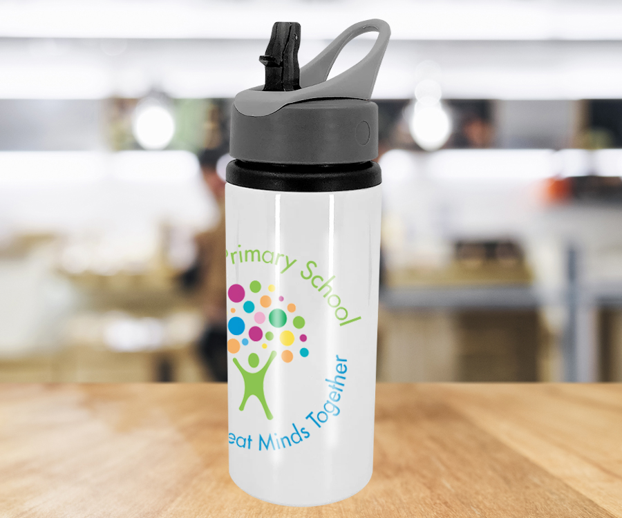 Branded White Aluminium Drinks Bottle with Handle 22oz