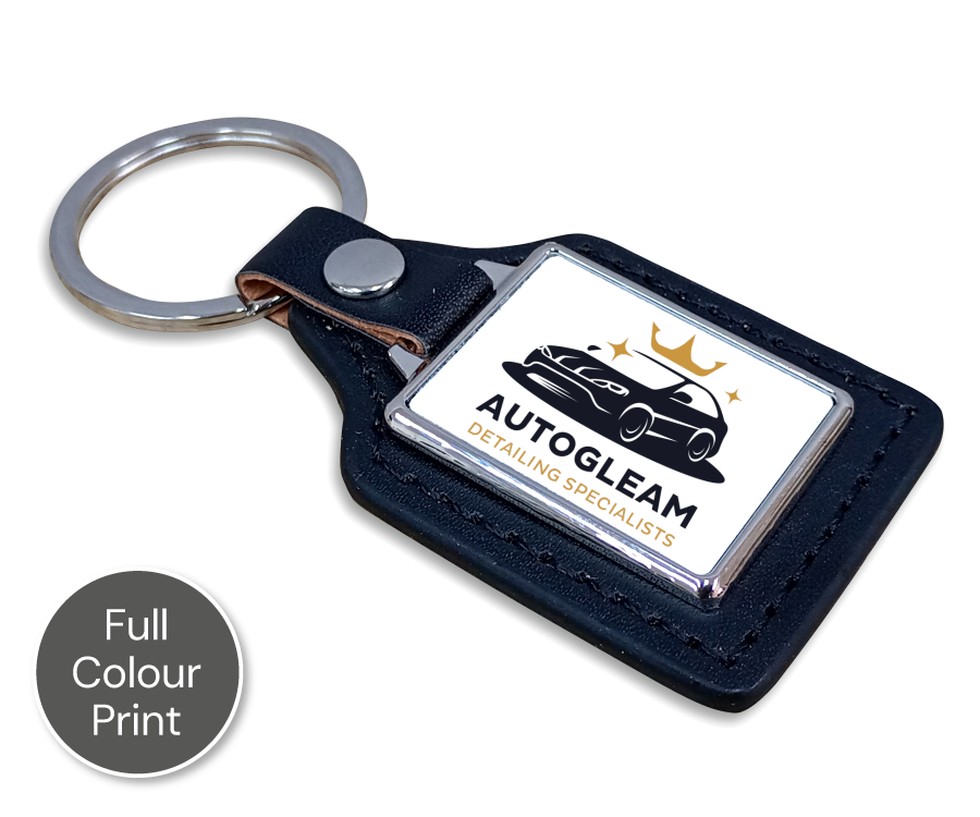 Rectangle PU Leather Keyring with Full Colour Print