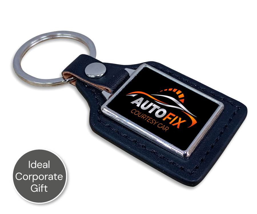 Rectangle PU Leather Keyring with Full Colour Print