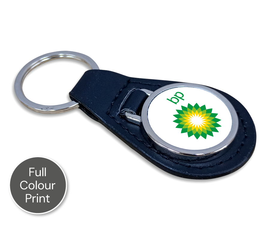 Round PU Leather Keyring with Full Colour Print