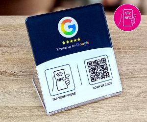 Google Review L-Shaped Full Colour Printed Glass-Like Acrylic NFC Stand