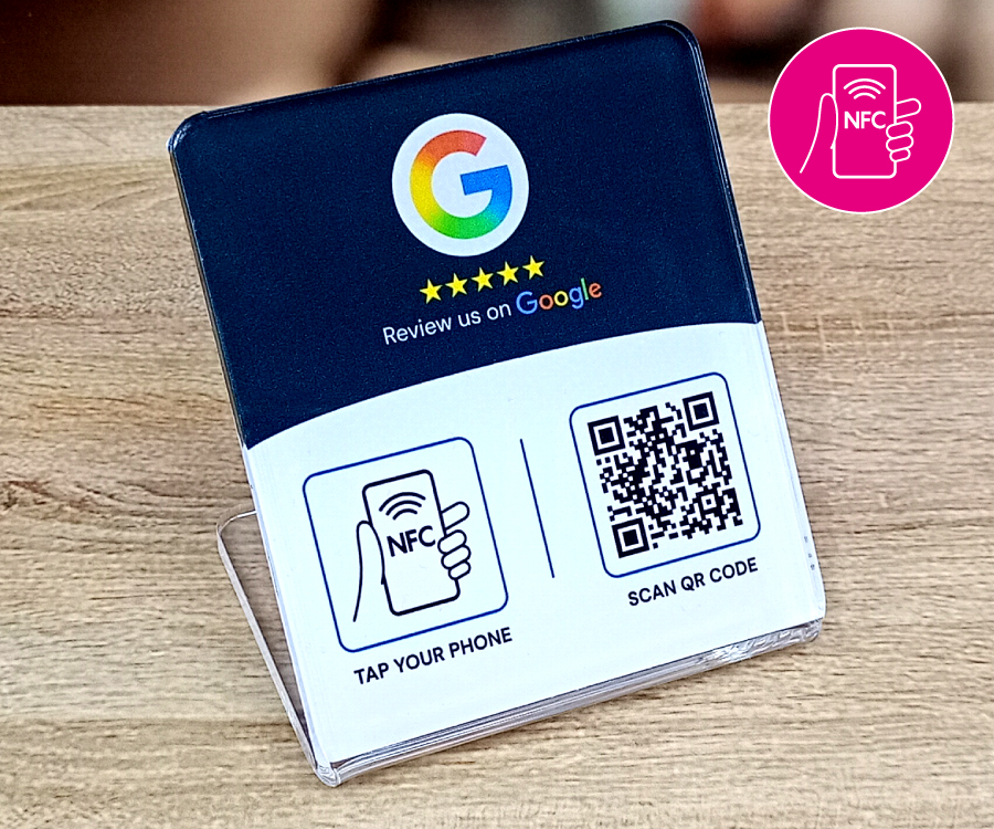 Google Review L-Shaped Full Colour Printed Glass-Like Acrylic NFC Stand