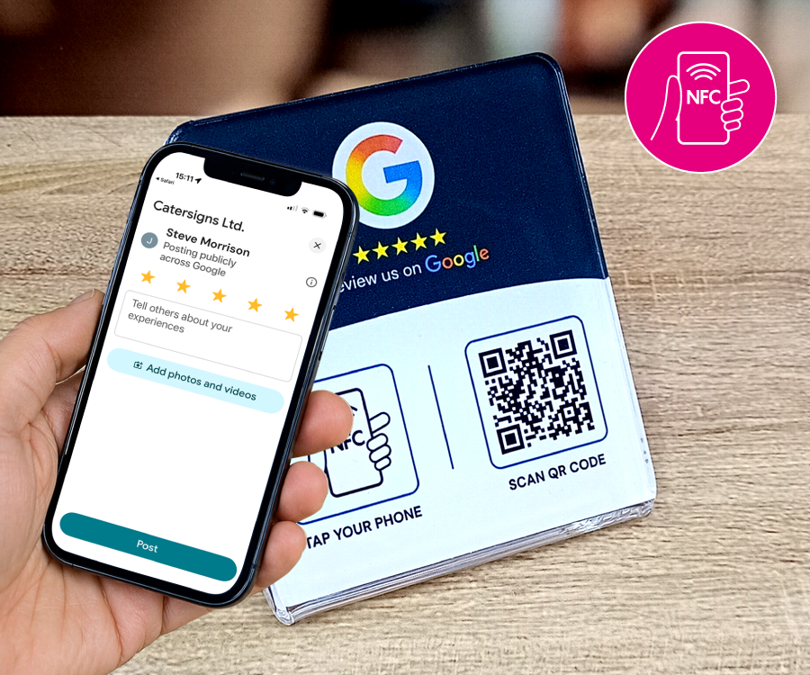 Google Review L-Shaped Full Colour Printed Glass-Like Acrylic NFC Stand - Image 2
