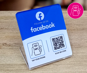 Facebook Follow L-Shaped Full Colour Printed Glass-Like Acrylic NFC Stand