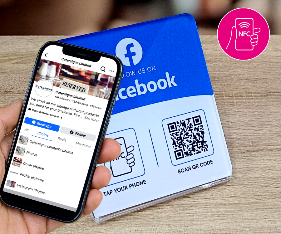 Facebook Full Colour Printed Glass-Like Acrylic Counter Top NFC Stand - Image 2