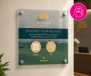 Custom 200x200mm Clear Acrylic NFC Wall Notice for Golf Club